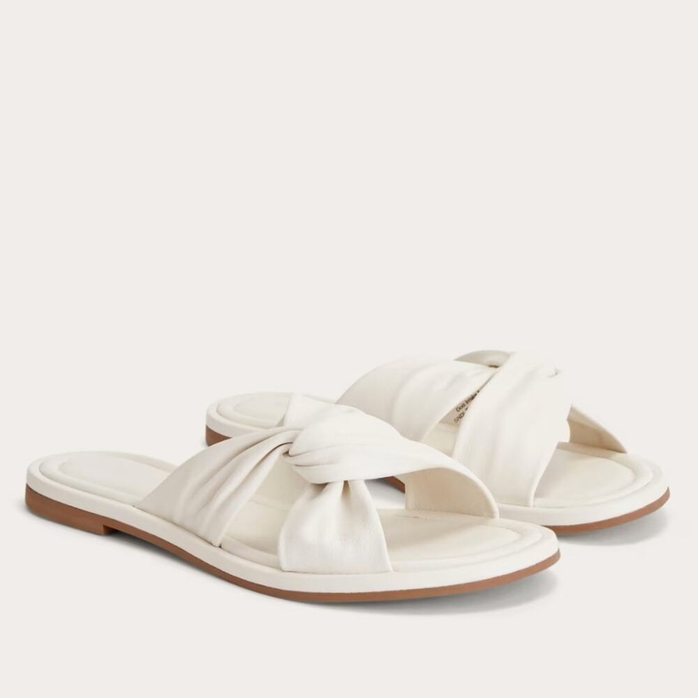 Everlane The Day Twist White Leather Knotted Slide Sandals 6.5 NEW Flat Slide